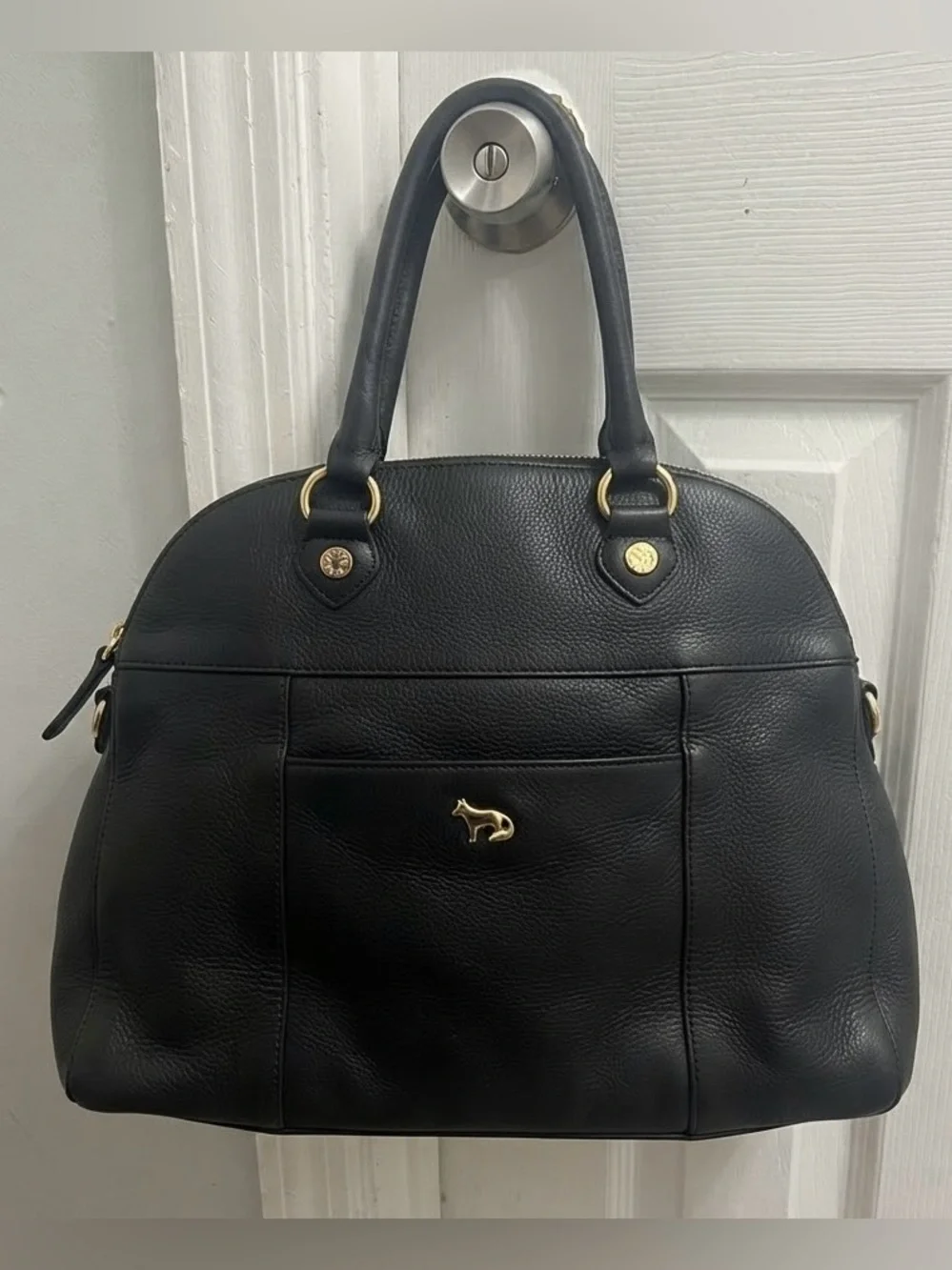 Emma Fox Black Pebble Leather Satchel Bag Purse